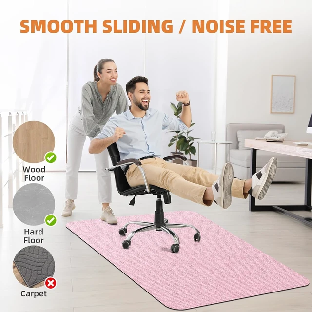 Alt view image 2 of 7 - Durable Non-Slip Office Chair Mat for Hardwood Floors, 48"x36" Large Tile Floor Protector, Anti-Scratch Thick Heavy-Duty Recyclable Gliding Desk Mats for Computer Rolling Chairs, Pink