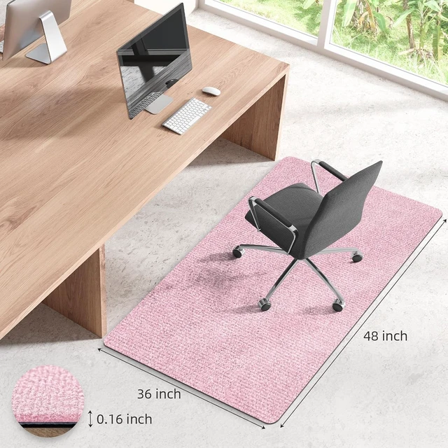 Alt view image 3 of 7 - Durable Non-Slip Office Chair Mat for Hardwood Floors, 48"x36" Large Tile Floor Protector, Anti-Scratch Thick Heavy-Duty Recyclable Gliding Desk Mats for Computer Rolling Chairs, Pink