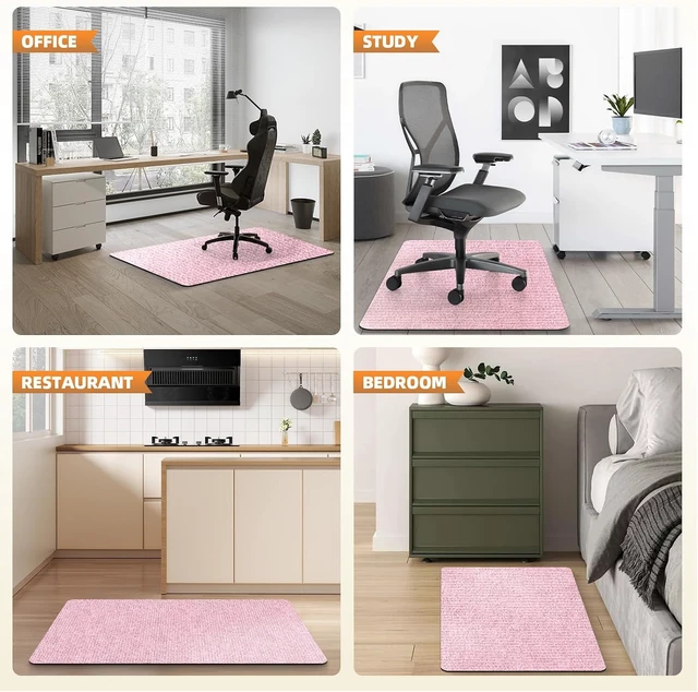 Alt view image 6 of 7 - Durable Non-Slip Office Chair Mat for Hardwood Floors, 48"x36" Large Tile Floor Protector, Anti-Scratch Thick Heavy-Duty Recyclable Gliding Desk Mats for Computer Rolling Chairs, Pink