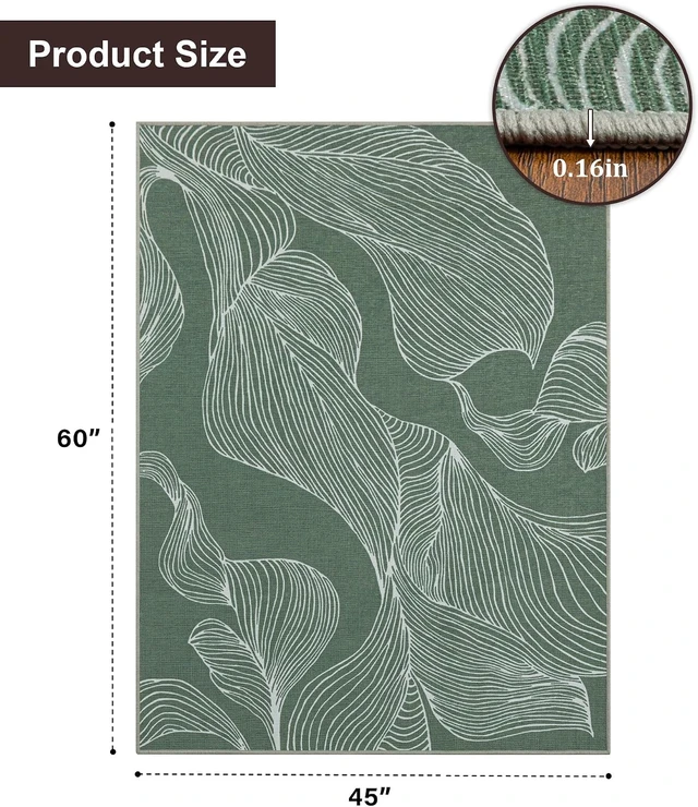 Alt view image 2 of 7 - Office Chair Mat for Hardwood Floor, 60"x45" Easy Glide Computer Desk Mat Protector for Rolling Chair Under Desk Rug Nonslip Backing, Machine Wash, (Leaf)