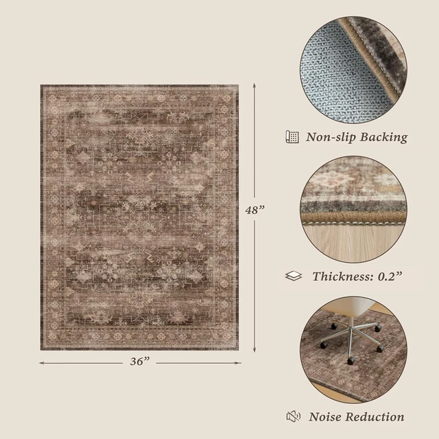 Alt view image 2 of 7 - JTJ Desk Chair Mat for Hardwood & Tile Floors, 36" x 48" Vintage Office Rug