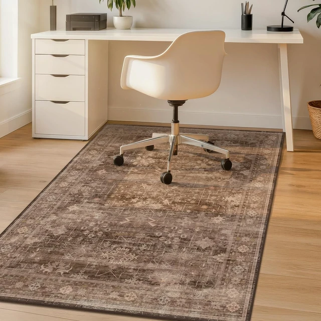 Alt view image 3 of 7 - JTJ Desk Chair Mat for Hardwood & Tile Floors, 36" x 48" Vintage Office Rug