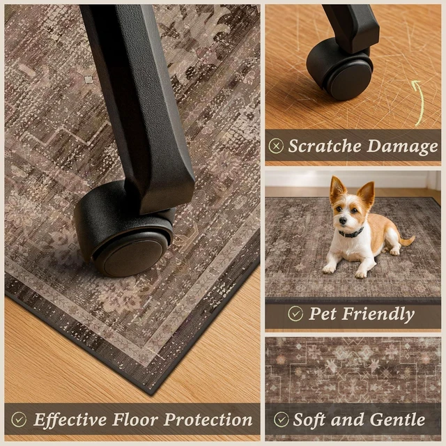 Alt view image 4 of 7 - JTJ Desk Chair Mat for Hardwood & Tile Floors, 36" x 48" Vintage Office Rug