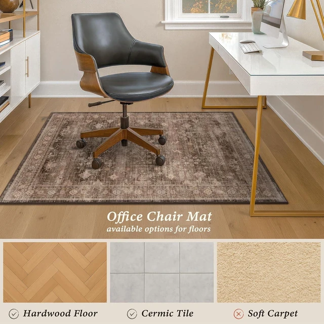 Alt view image 6 of 7 - JTJ Desk Chair Mat for Hardwood & Tile Floors, 36" x 48" Vintage Office Rug