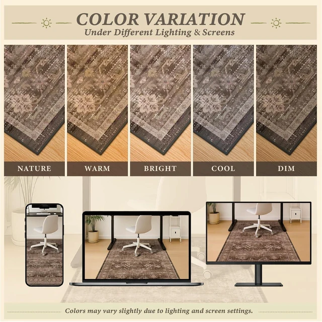 Alt view image 7 of 7 - JTJ Desk Chair Mat for Hardwood & Tile Floors, 36" x 48" Vintage Office Rug