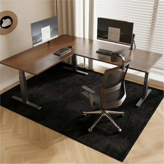 Main image of Office Chair Mat for Hardwood Floor, 59"x71" Flannel Fabric Large Chair Mat for Hard Floors, Non-Slip Under Desk Rug for Rolling Chairs, Soft Floor Protector Area Rug for Home Office, Black