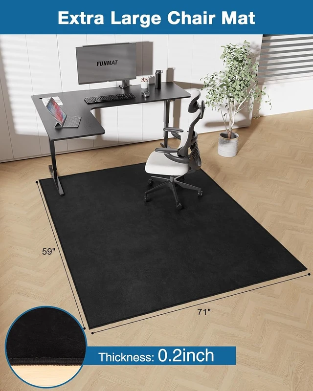 Alt view image 2 of 7 - Office Chair Mat for Hardwood Floor, 59"x71" Flannel Fabric Large Chair Mat for Hard Floors, Non-Slip Under Desk Rug for Rolling Chairs, Soft Floor Protector Area Rug for Home Office, Black