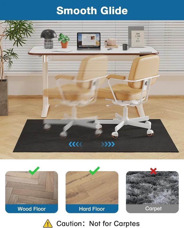 Alt view image 3 of 7 - Office Chair Mat for Hardwood Floor, 59"x71" Flannel Fabric Large Chair Mat for Hard Floors, Non-Slip Under Desk Rug for Rolling Chairs, Soft Floor Protector Area Rug for Home Office, Black