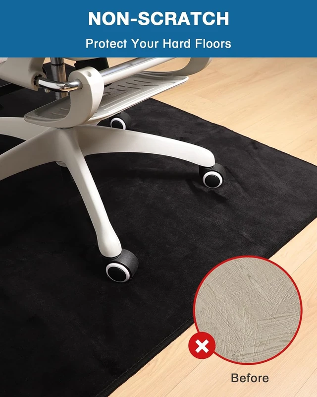 Alt view image 5 of 7 - Office Chair Mat for Hardwood Floor, 59"x71" Flannel Fabric Large Chair Mat for Hard Floors, Non-Slip Under Desk Rug for Rolling Chairs, Soft Floor Protector Area Rug for Home Office, Black