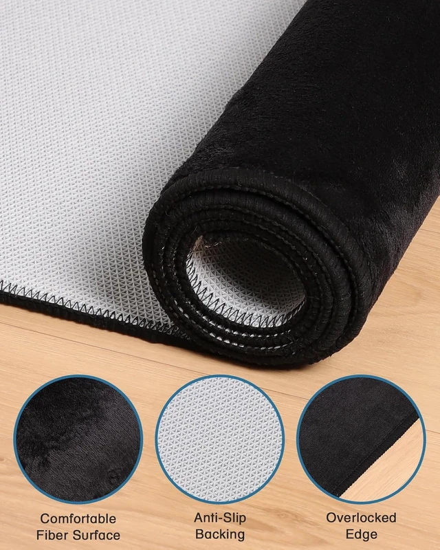 Alt view image 4 of 7 - Office Chair Mat for Hardwood Floor, 59"x71" Flannel Fabric Large Chair Mat for Hard Floors, Non-Slip Under Desk Rug for Rolling Chairs, Soft Floor Protector Area Rug for Home Office, Black