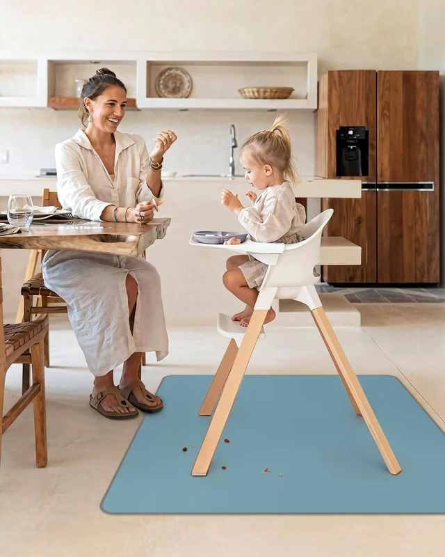 Alt view image 5 of 7 - Blissful Diary Baby Splat Mat for Under High Chair, Splash Mat, Slate Blue