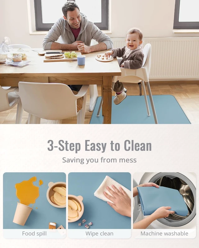 Alt view image 6 of 7 - Blissful Diary Baby Splat Mat for Under High Chair, Splash Mat, Slate Blue