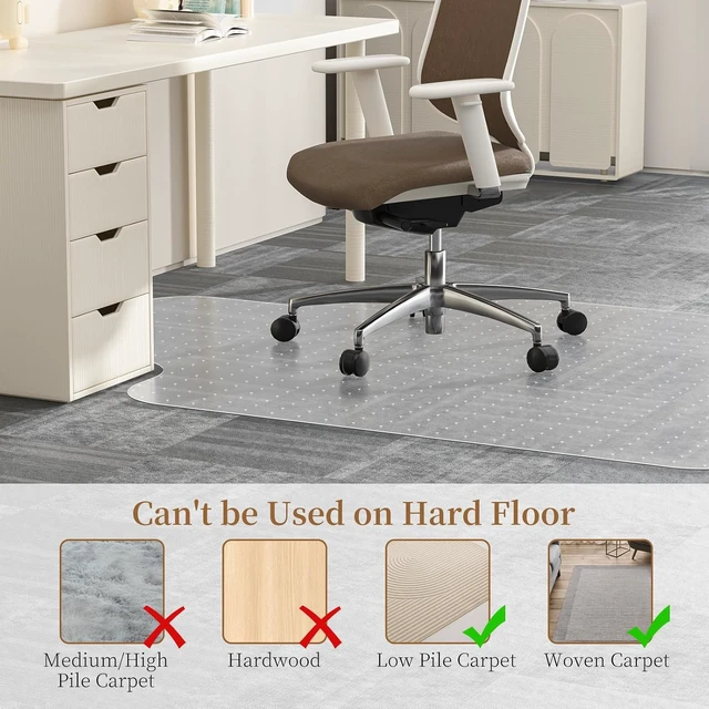 Alt view image 2 of 7 - Office Chair Mat for Carpet, Desk Chair Mats for Carpet Floors, Clear Rolling Computer Chair Mat with Non-Slip Studded for Home and Office Low Pile Carpets(36" X 48'' X 0.09" with Lip)
