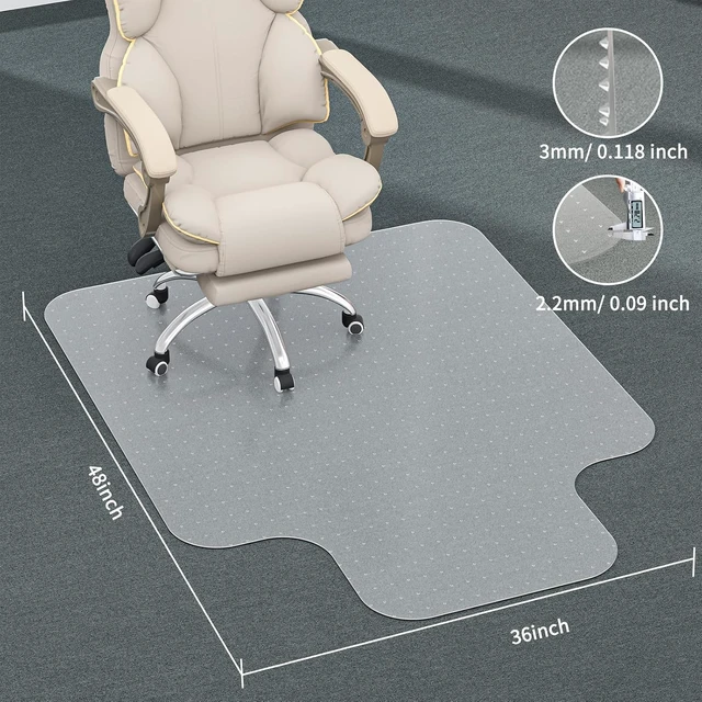 Alt view image 7 of 7 - Office Chair Mat for Carpet, Desk Chair Mats for Carpet Floors, Clear Rolling Computer Chair Mat with Non-Slip Studded for Home and Office Low Pile Carpets(36" X 48'' X 0.09" with Lip)