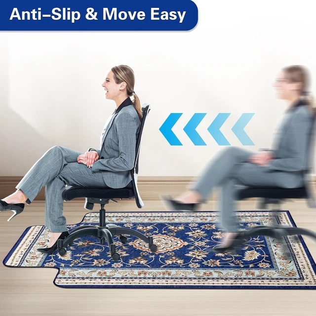 Alt view image 4 of 7 - 46" X 60" Office Chair Mat for Hardwood and Tile Floors, Under Desk Chair Mat for Carpet Protector Rolling Computer Chairs, Machine Washable Non-Slip Area Rug, Sapphire Blue
