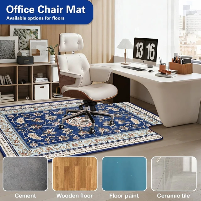 Alt view image 2 of 7 - 46" X 60" Office Chair Mat for Hardwood and Tile Floors, Under Desk Chair Mat for Carpet Protector Rolling Computer Chairs, Machine Washable Non-Slip Area Rug, Sapphire Blue