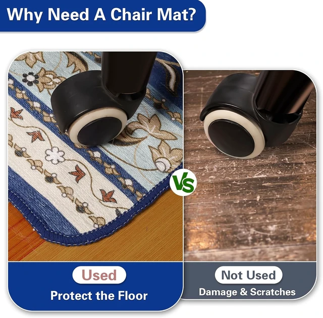 Alt view image 3 of 7 - 46" X 60" Office Chair Mat for Hardwood and Tile Floors, Under Desk Chair Mat for Carpet Protector Rolling Computer Chairs, Machine Washable Non-Slip Area Rug, Sapphire Blue