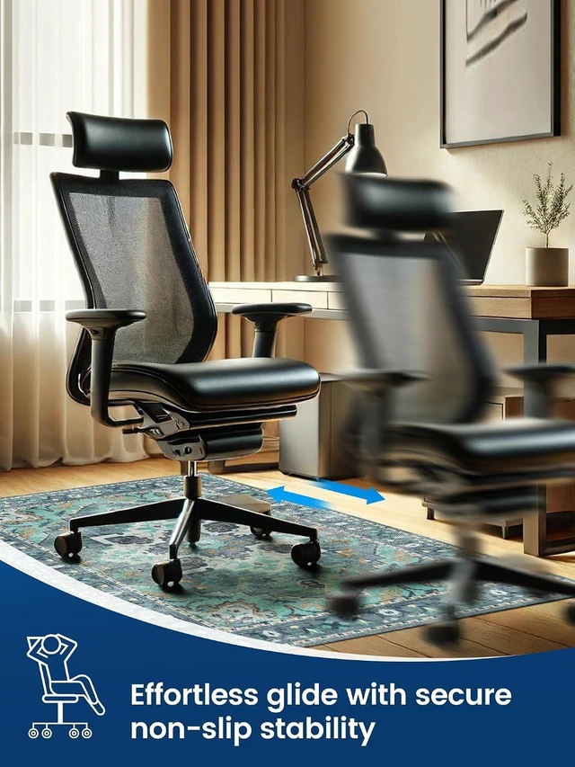 Alt view image 4 of 6 - Office Chair Mat for Hardwood Floor 48"x60" Machine Washable Teal
