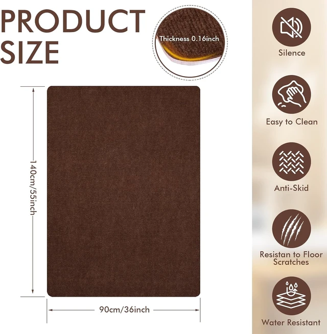 Alt view image 3 of 7 - Office Chair Mat for Hardwood Floor, Anti-Slip Chair Mat for Gaming and Computer Desks, Extra Large Floor Protector for Rolling Chair, Easy to Clean, 55"x36", Brown