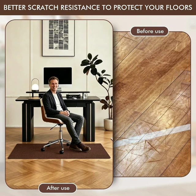 Alt view image 5 of 7 - Office Chair Mat for Hardwood Floor, Anti-Slip Chair Mat for Gaming and Computer Desks, Extra Large Floor Protector for Rolling Chair, Easy to Clean, 55"x36", Brown