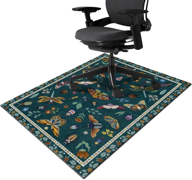 Main image of Office Chair Mat for Hardwood & Tile Floor 36"x48",Modern Boho Floral Dark Green Computer Rolling Chair Mat Carpet Under Desk Non Slip Insect Print Gaming Rug Low-Pile Large Protector Mat
