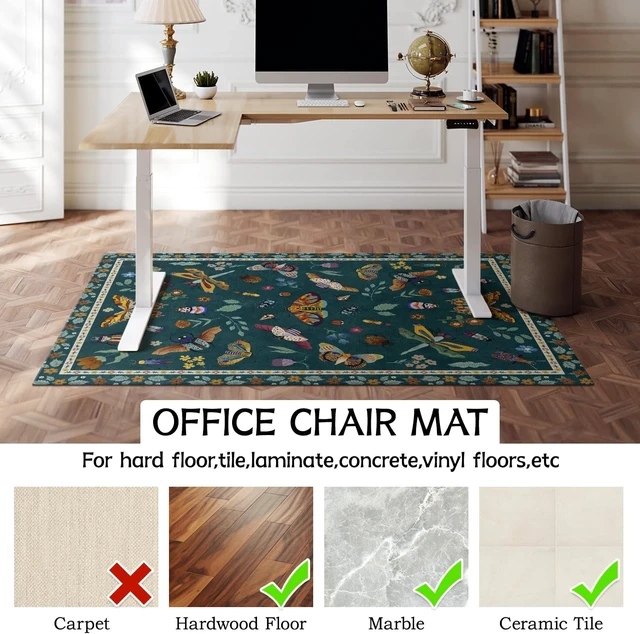 Alt view image 4 of 7 - Office Chair Mat for Hardwood & Tile Floor 36"x48",Modern Boho Floral Dark Green Computer Rolling Chair Mat Carpet Under Desk Non Slip Insect Print Gaming Rug Low-Pile Large Protector Mat