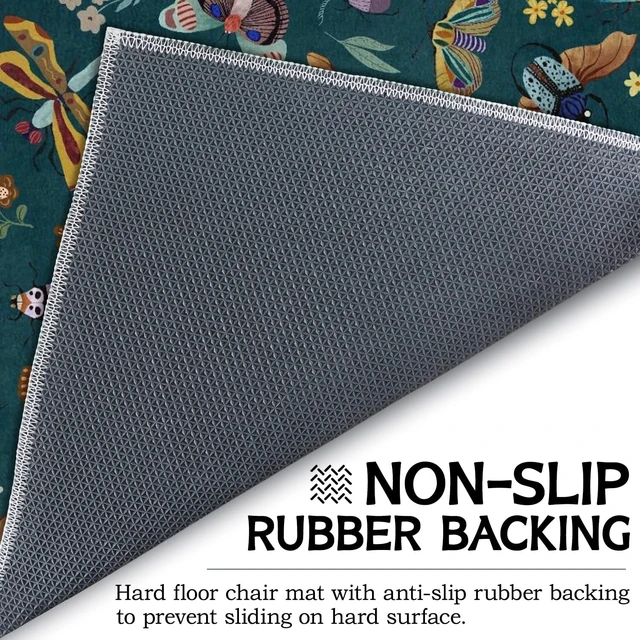 Alt view image 6 of 7 - Office Chair Mat for Hardwood & Tile Floor 36"x48",Modern Boho Floral Dark Green Computer Rolling Chair Mat Carpet Under Desk Non Slip Insect Print Gaming Rug Low-Pile Large Protector Mat