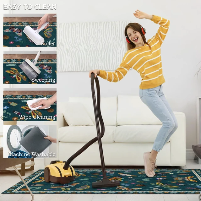 Alt view image 7 of 7 - Office Chair Mat for Hardwood & Tile Floor 36"x48",Modern Boho Floral Dark Green Computer Rolling Chair Mat Carpet Under Desk Non Slip Insect Print Gaming Rug Low-Pile Large Protector Mat
