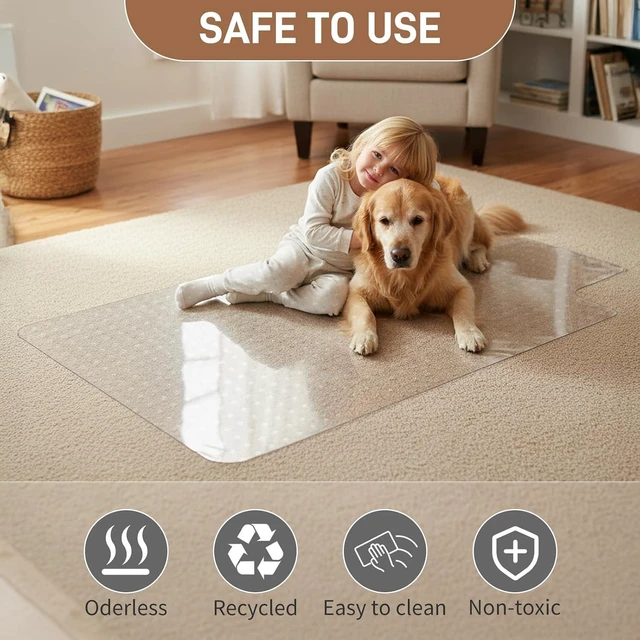 Alt view image 4 of 7 - Office Chair Mat, 36 x 48 in, Clear Carpet Floor Protector with Lip
