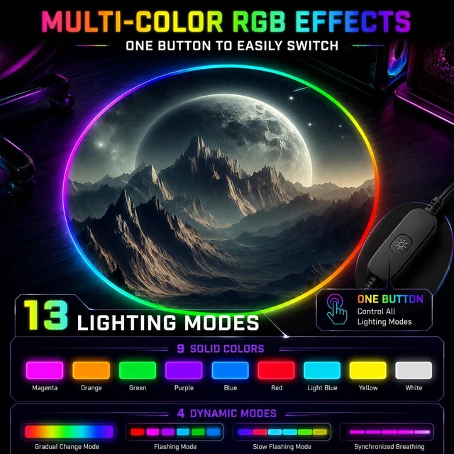 Alt view image 2 of 7 - Gaming Chair Mat for Hardwood Floor Circle RGB Light - Planet 47