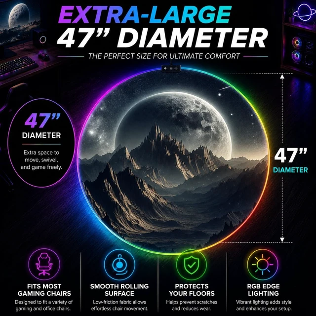 Alt view image 6 of 7 - Gaming Chair Mat for Hardwood Floor Circle RGB Light - Planet 47