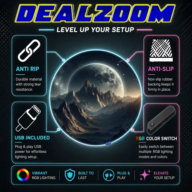 Alt view image 5 of 7 - Gaming Chair Mat for Hardwood Floor Circle RGB Light - Planet 47