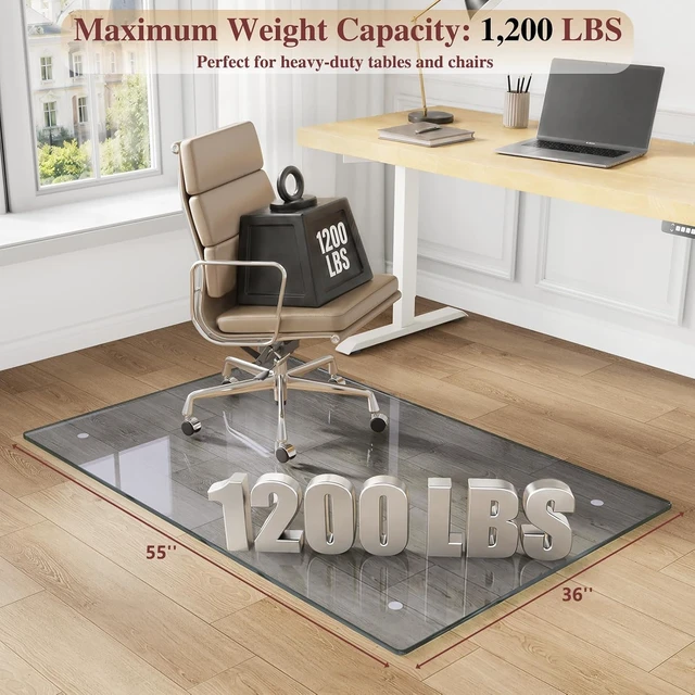 Alt view image 2 of 7 - Tempered Glass Chair Mat for Carpet, 36"x55" Grey Floor Mat