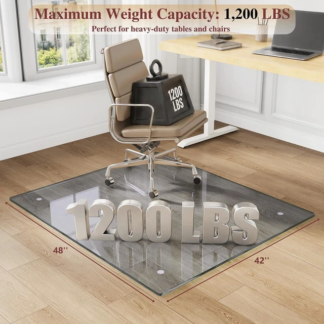 Alt view image 2 of 7 - Tempered Glass Chair Mat for Carpet, 42"x48" Grey Floor Mat