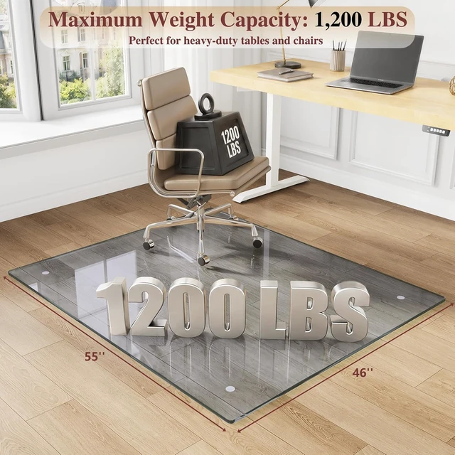 Alt view image 2 of 7 - Tempered Glass Chair Mat for Carpet, 46"x55" Grey Floor Mat