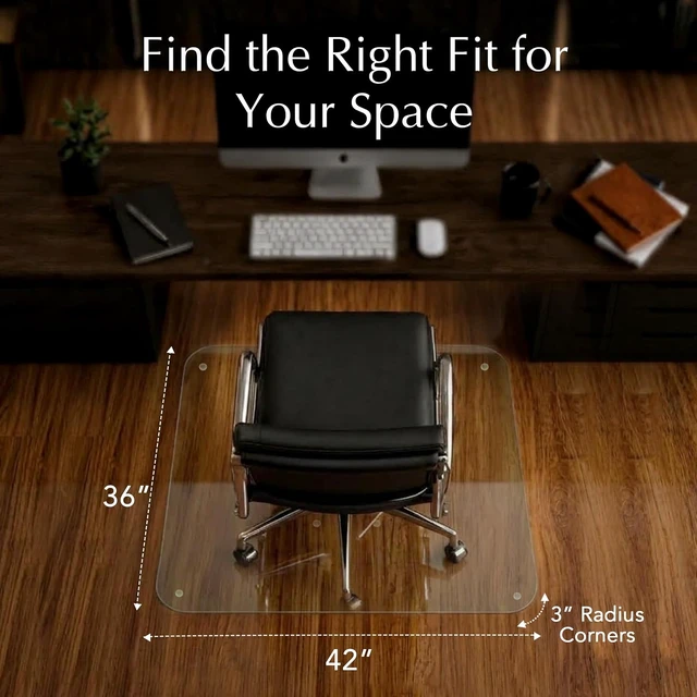 Alt view image 6 of 7 - Glass Office Chair Mat 36x42, Chiaro, for Carpet & Hard Floors
