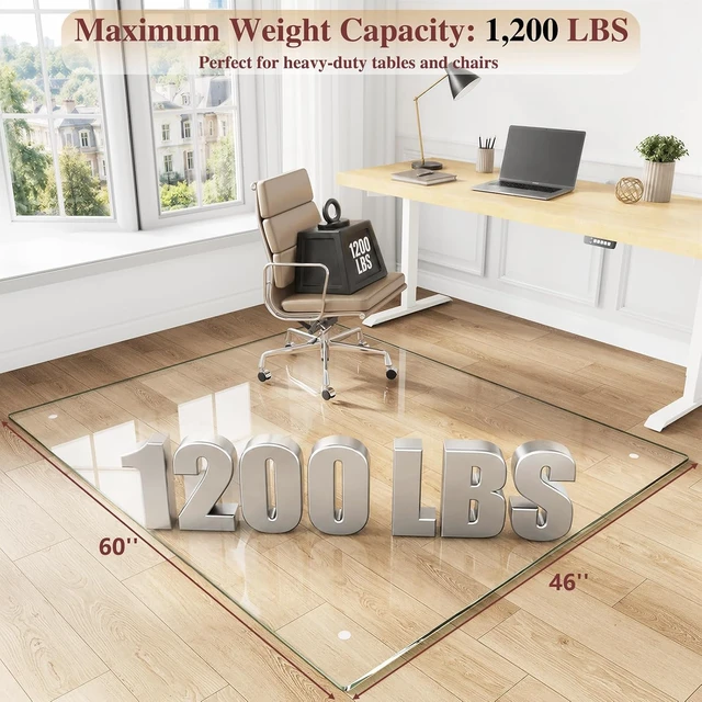 Alt view image 2 of 7 - Tempered Glass Chair Mat for Carpet, 46"x60" Clear Floor Mat