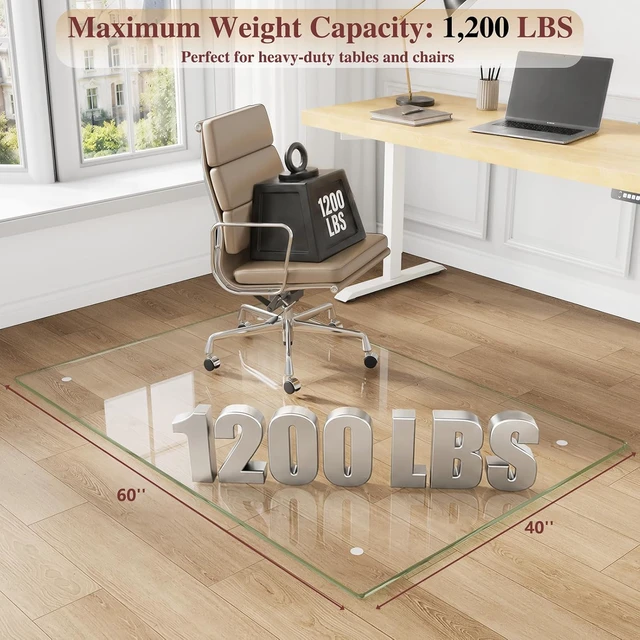 Alt view image 2 of 7 - Tempered Glass Chair Mat for Carpet, 40"x60" Clear Floor Mat