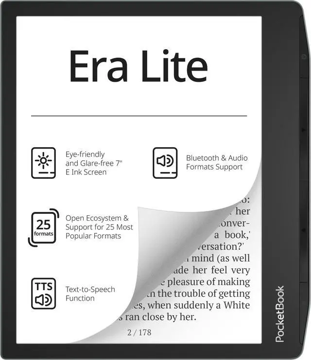 Main image of PocketBook Era Lite | Affordable 7" e-Reader | Latest E Ink Carta 1300 Screen | SMARTlight | Open Cloud | Up to 2 Months on a Single Charge | 25 formats | IPX4 | Bluetooth & Text-to-Speech Support