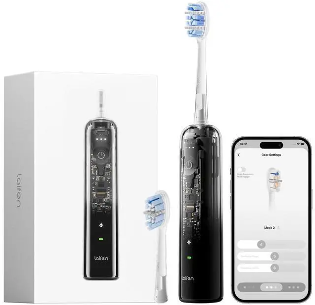 Main image of Laifen Wave Pro Electric Toothbrush with 2 Brush Heads and Travel Bag - Black