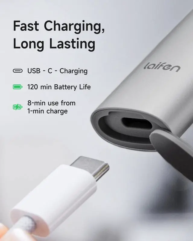 Alt view image 4 of 6 - Laifen T1 Pro 1-Blade Electric Shaver with Trimmer Head and 3 Guards - Silver