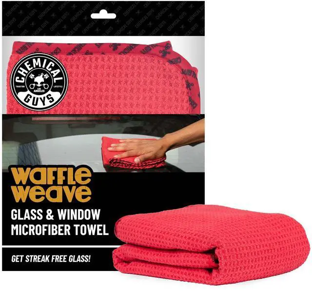 Main image of Waffle Weave Glass & Window Microfiber Towel - Red 24 x16 Inch Scratch-Free Detailing Cloth for Cars, Trucks, SUVs & Home, Streak-Free Cleaning for Glass, Mirrors & Windows