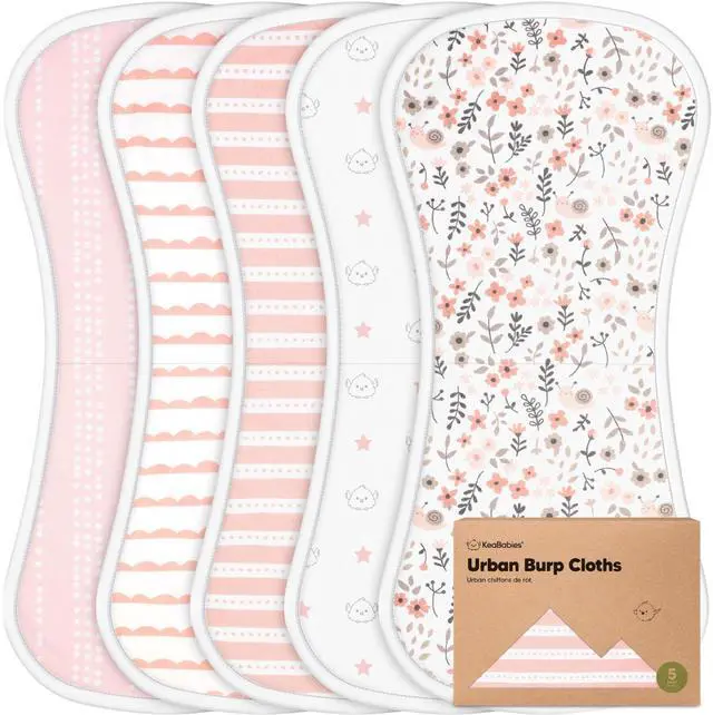 Main image of Organic Burp Cloths Baby Boy & Girl - 5-Pack Super Absorbent Cotton Burping Cloths for Babies, Soft & Plush Newborn Spit Up Rags, Infant Towels for Milk Spit Up, Unisex, Large 21" x 10" (Sweet Charm)