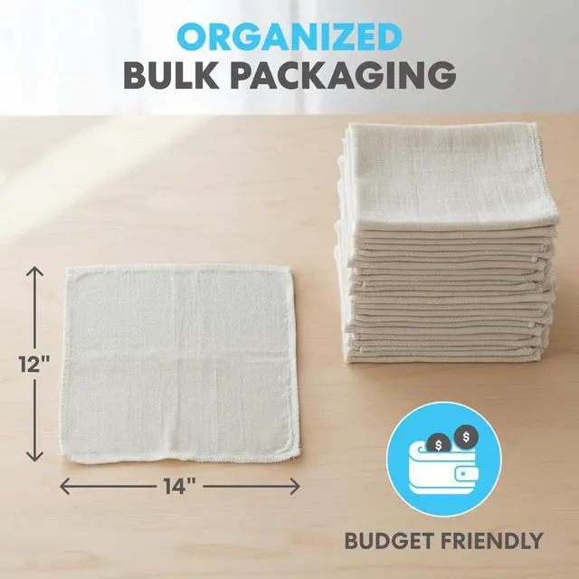 Alt view image 5 of 6 - Cotton Shop Towels 14"x12" (145 Pack) Reusable Cleaning Shop Rags for Automobiles, Industries, Garage and Homes (White)
