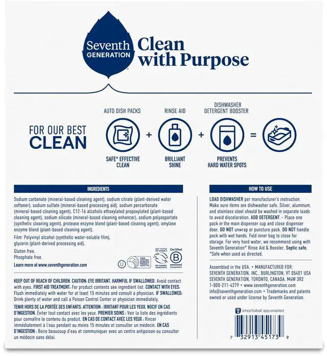 Alt view image 6 of 7 - Dishwasher Detergent Packs, Free & Clear, 72 Count, Pack of 1, Plant Powered Cleaning, Fights Greasy Reside & Stuck-On Food For Sparkling Dishes, Fragrance-Free & Septic Safe