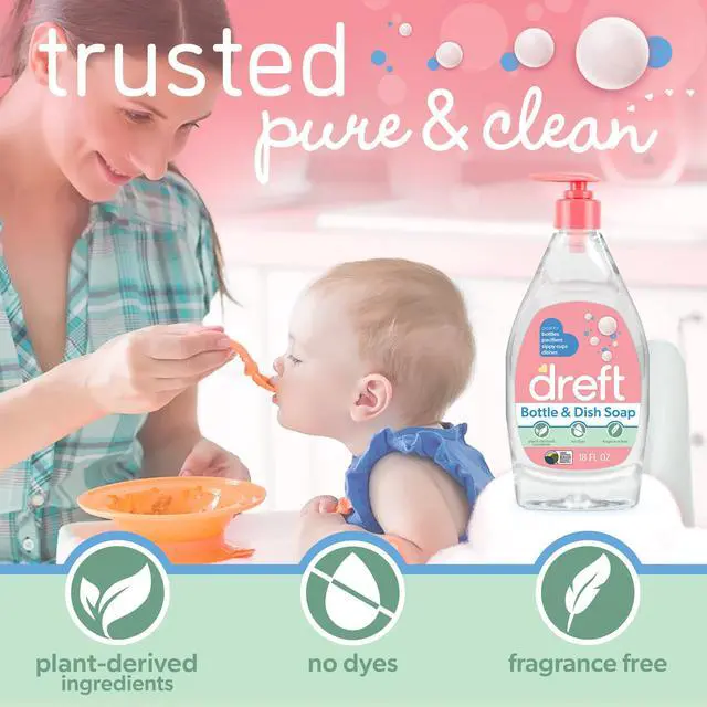 Alt view image 2 of 5 - Bottle and Dish Soap | Made to Clean Baby Bottles, Sippy Cups, Pacifiers, Breast Pumps, & More | Gently Removes Milk Film & Odors | Plant Based, Fragrance Free Dish Soap | 18 Fl Oz (Pack of 3)