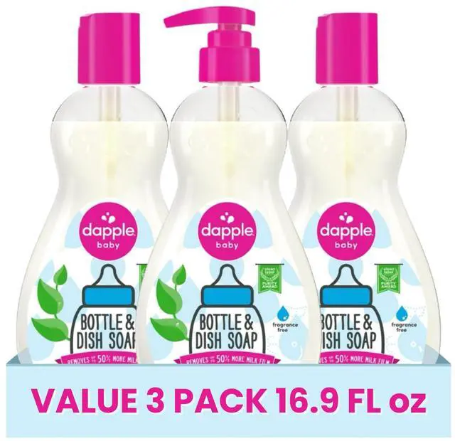 Main image of Baby Fragrance Free Bottle & Dish Soap - (3 Pack) 16.9 fl oz - Cleans Baby Bottles, Sippy Cups, Pacifiers, Breast Pumps, & More - Gently Removes Milk Film & Odors - Includes 1 Pump