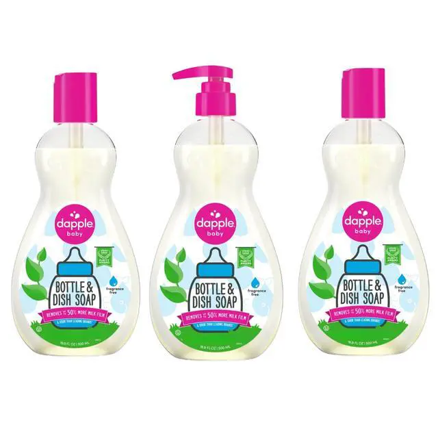 Alt view image 2 of 7 - Baby Fragrance Free Bottle & Dish Soap - (3 Pack) 16.9 fl oz - Cleans Baby Bottles, Sippy Cups, Pacifiers, Breast Pumps, & More - Gently Removes Milk Film & Odors - Includes 1 Pump