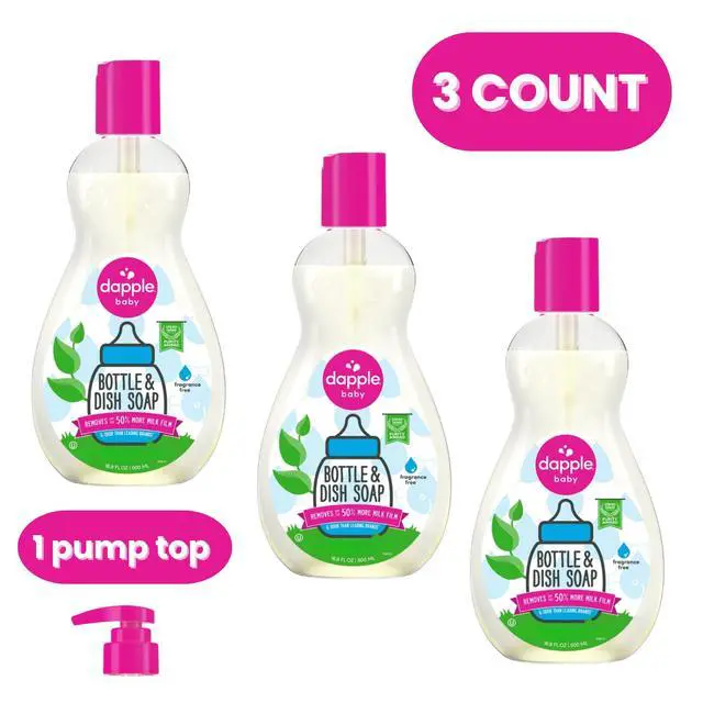Alt view image 3 of 7 - Baby Fragrance Free Bottle & Dish Soap - (3 Pack) 16.9 fl oz - Cleans Baby Bottles, Sippy Cups, Pacifiers, Breast Pumps, & More - Gently Removes Milk Film & Odors - Includes 1 Pump