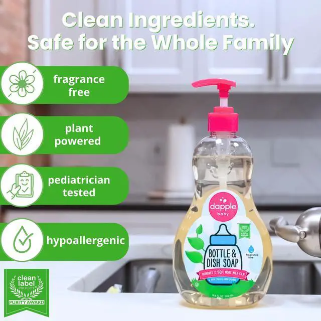 Alt view image 7 of 7 - Baby Fragrance Free Bottle & Dish Soap - (3 Pack) 16.9 fl oz - Cleans Baby Bottles, Sippy Cups, Pacifiers, Breast Pumps, & More - Gently Removes Milk Film & Odors - Includes 1 Pump